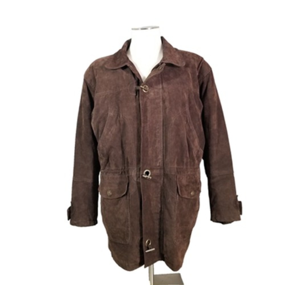 Pelle G-III Coat Leather Suede Jacket Mens Medium Quilt Lined Brown Heavy Winter